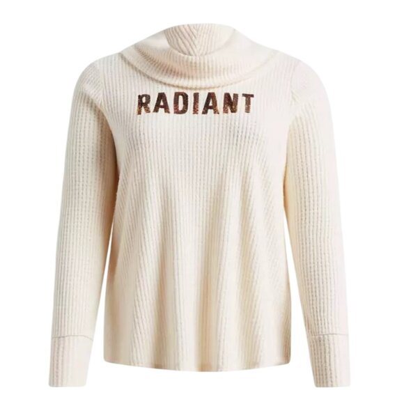 NWT Torrid RADIANT Waffle Top Cream Cowl Neck Gold Sequin Long Sleeve Size 0X - Picture 2 of 5